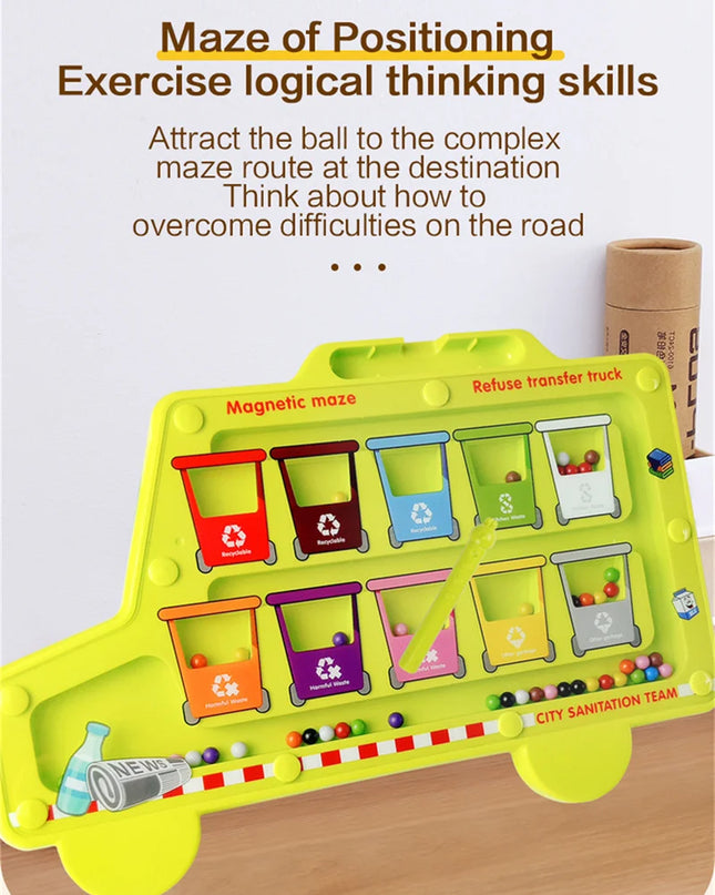 Montessori Magnetic Maze Color Sorting Game Kids Toys Fine Motor Training Pen Control Moving Bead Sensory Play Educational Toys