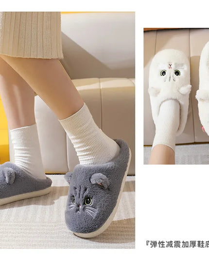 Winter Warm Slipper Women House Fuzzy Cat Cartoon Fur Plush Indoor Lazy Female Thermal Home Shoe Furry Funny Flat flip flop