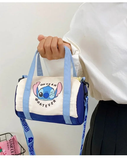 MINISO Stitch Canvas Shoulder Bag For Women Cartoon Strawberry Bear Casual Crossbody Bag Daily Commuting Gift for Kids Christmas