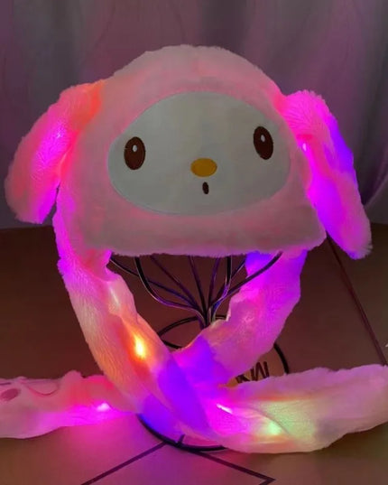 Kuromi Hello Kitty Moving Ears Cap for Girls Glowing Rabbit Hat Funny Stitch LED Plush Bunny Hats Halloween Party Accessories