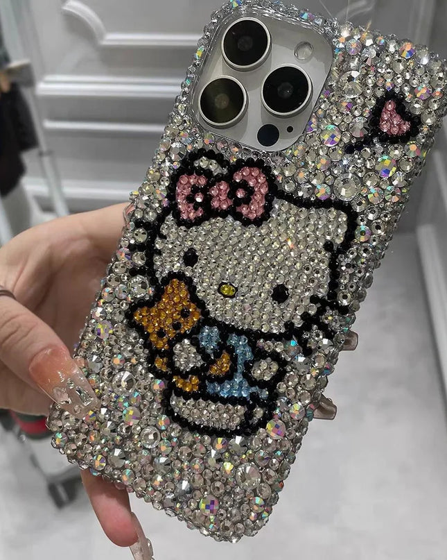 Hello Kitty Rhinestone Bling Crystal Phone Case Chain For iPhone 16 12 13 14 15Pro Max X Xs XR 7 8 Plus SE 2 3 10 Transparent Bu
