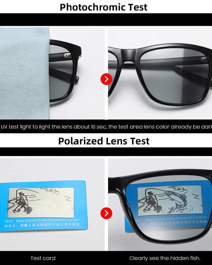 Classic Fishing Sunglasses Men Polarized Metal Square Frame UV400 Photochromic Goggles Women Driving Discoloration Eyewear