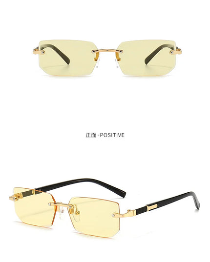 Rimless Sunglasses Rectangle Fashion Popular Women Men Shades Small Square Sun Glasses For Female Male Summer Traveling Oculos