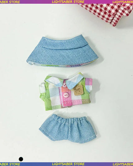 Handsome Labubu 4.0 Clothes Kawaii Bucket Hat Shirt Pants Set Mini Plush Doll Clothing Fashion Doll Accessories Gift