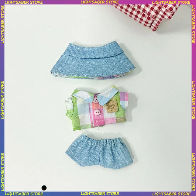 Handsome Labubu 4.0 Clothes Kawaii Bucket Hat Shirt Pants Set Mini Plush Doll Clothing Fashion Doll Accessories Gift