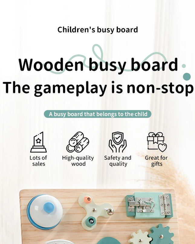 Montessori Busy Board for Toddlers Wooden Activity Sensory Board for Fine Motor Skills Travel Educational Learning  Toys for Kid