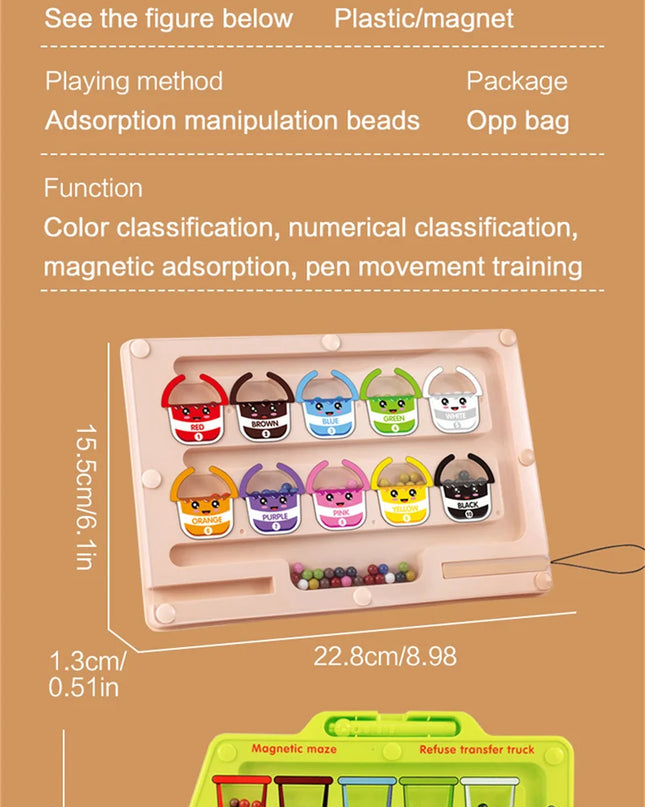 Montessori Magnetic Maze Color Sorting Game Kids Toys Fine Motor Training Pen Control Moving Bead Sensory Play Educational Toys