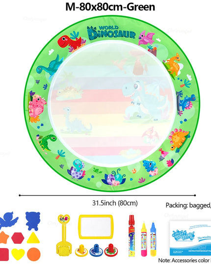 No Mess Magic Water Drawing Mat Doodle Board Reusable Educational Toy with Pens & Stamps, Gift for Toddler Boys Girls