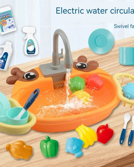 Toy Kitchen Set for Toddlers with Electric Circulating Water, Dishwasher Sink, Imaginative Pretend Play for Kids Boys Girls Ages