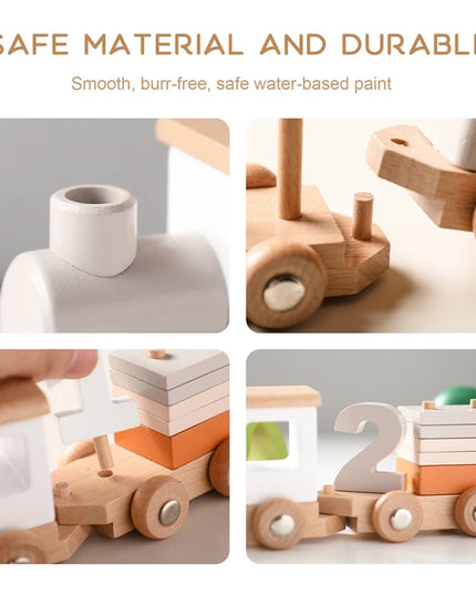 Montessori Toys Wooden Train Birthday Toy Baby Educational Toys Wooden Trolley Baby Learning Toys Number Of Wood Baby Toys Gifts