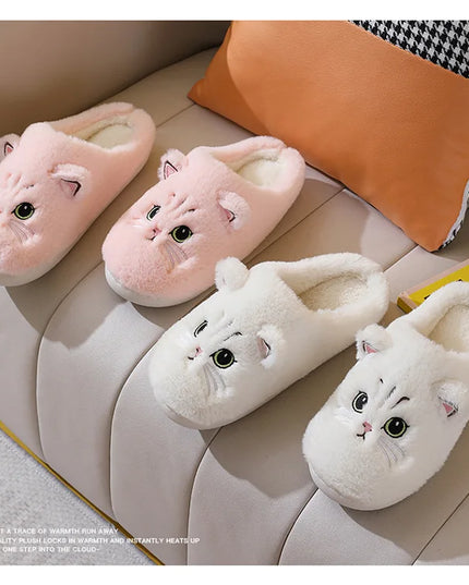 Winter Warm Slipper Women House Fuzzy Cat Cartoon Fur Plush Indoor Lazy Female Thermal Home Shoe Furry Funny Flat flip flop