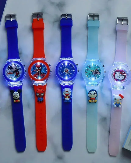 Disney Fashion Minnie Children's Watch Mickey Mouse Children's Flash Light Cartoon Figure Doll Boys Girls Birthday Gifts