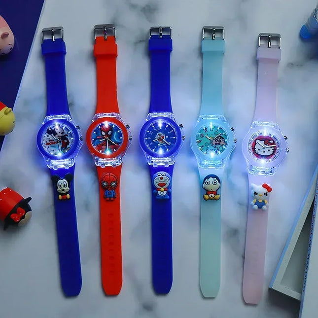 Disney Fashion Minnie Children's Watch Mickey Mouse Children's Flash Light Cartoon Figure Doll Boys Girls Birthday Gifts