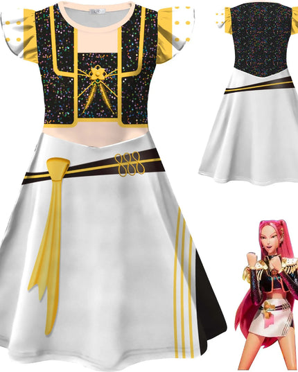 Kids K-Pop Demon Hunters Zoey Rumi Mira Costume Fancy Dress Cosplay Huntrix Idol Movie Cosplay for Girls Kids Halloween Carnival