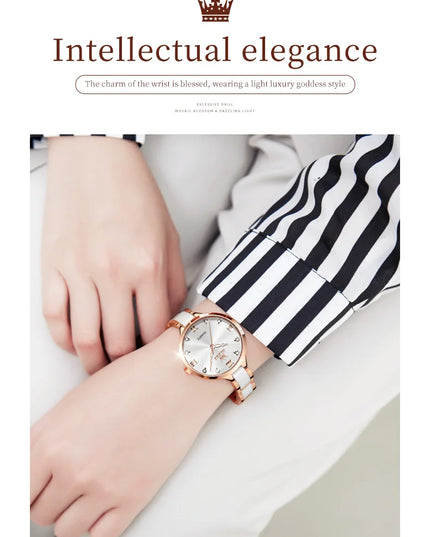 OLEVS 5872 Woman Watches Imported Japan Quartz Movement Waterproof Watch for Women Elegant Ceramic Strap Ladies Wristwatch Gifts