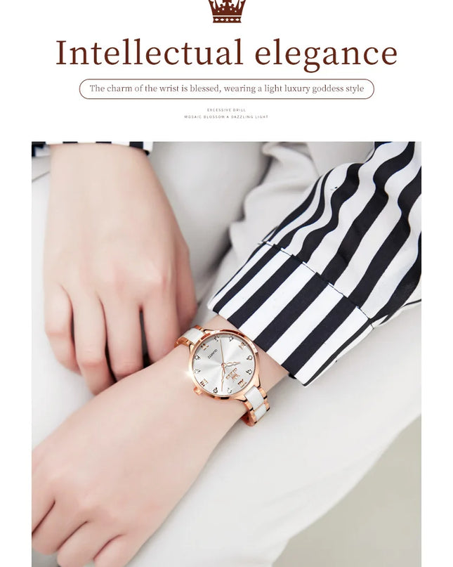 OLEVS 5872 Woman Watches Imported Japan Quartz Movement Waterproof Watch for Women Elegant Ceramic Strap Ladies Wristwatch Gifts