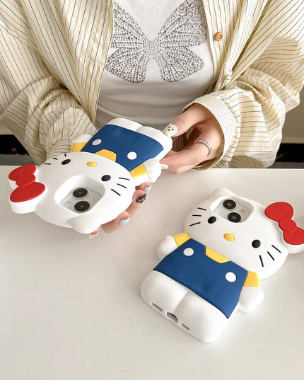 Cute Cartoon Sanrio Hello Kitty Phone Case For iPhone 16 15 14 13 12 11 Pro Max Shockproof 3D Stereoscopic Soft Silicone Cover