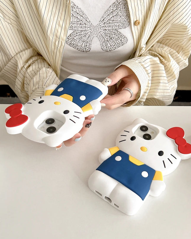 Cute Cartoon Sanrio Hello Kitty Phone Case For iPhone 16 15 14 13 12 11 Pro Max Shockproof 3D Stereoscopic Soft Silicone Cover