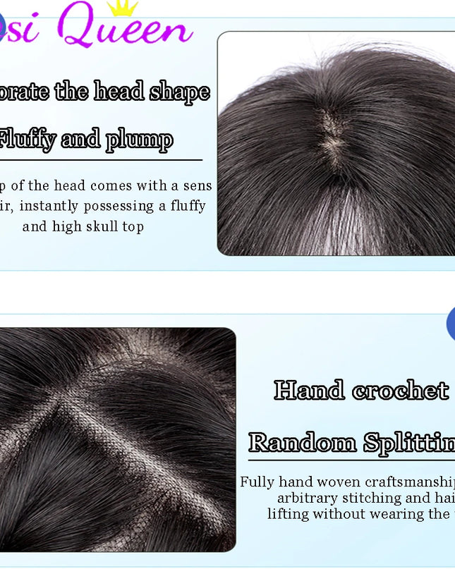 AOSI Synthetic Eight-character Bangs Wig For Women With High Hair Volume And High Skull Covering Gray Hair Replacement Wig