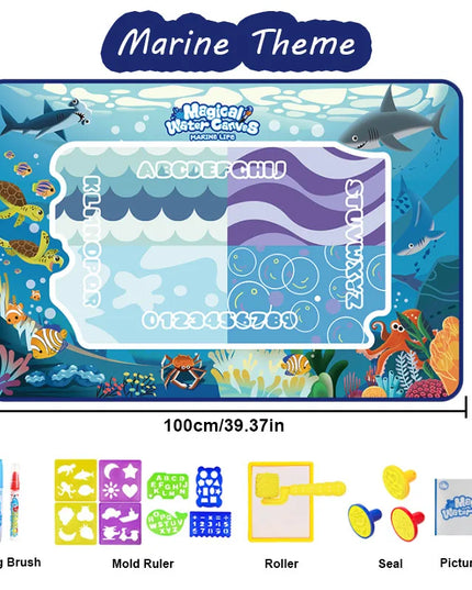 100*80CM Magic Water Doodle Mat for Kids - Reusable Waterproof Drawing Board with Magic Pens, Educational Art Toy for kids