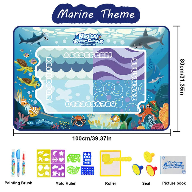 100*80CM Magic Water Doodle Mat for Kids - Reusable Waterproof Drawing Board with Magic Pens, Educational Art Toy for kids
