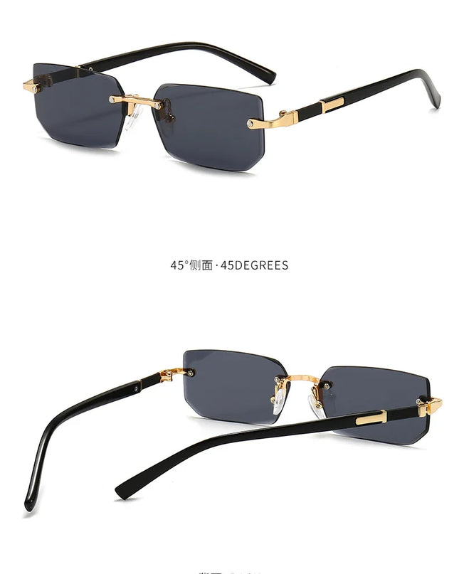 Rimless Sunglasses Rectangle Fashion Popular Women Men Shades Small Square Sun Glasses For Female Male Summer Traveling Oculos