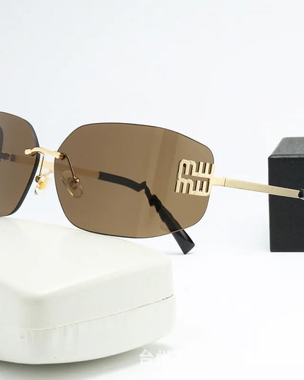 Curved One-Piece Sunglasses, Frameless Square Cut-Edge Design, UV400 Protection, Women's High-End Street Style