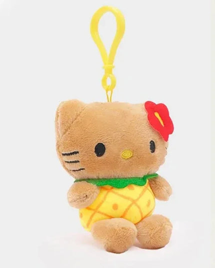 Hot Anime Hello Kitty Kuromi Dolls Filled Keychain Dark Skin Hawaiian Series Cartoon Accessory Toys Bag Pendant Charms