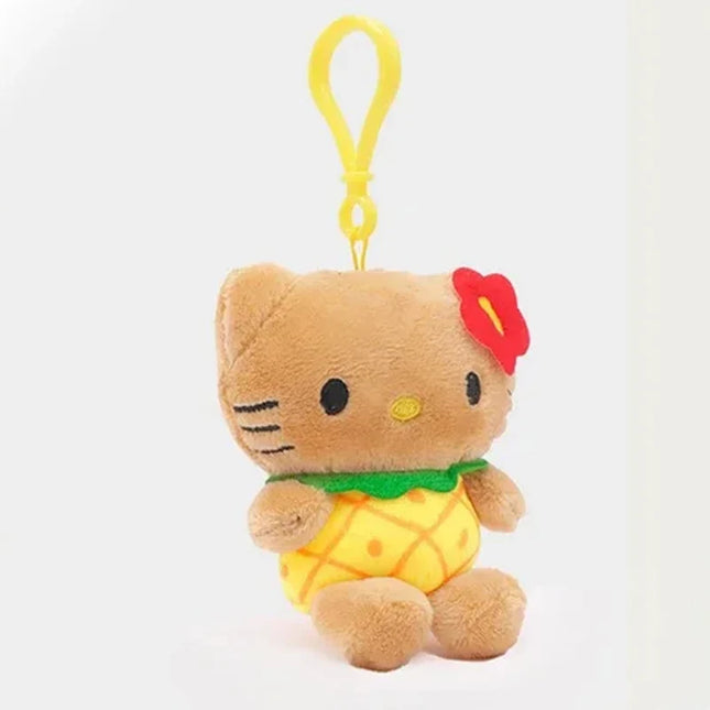 Hot Anime Hello Kitty Kuromi Dolls Filled Keychain Dark Skin Hawaiian Series Cartoon Accessory Toys Bag Pendant Charms