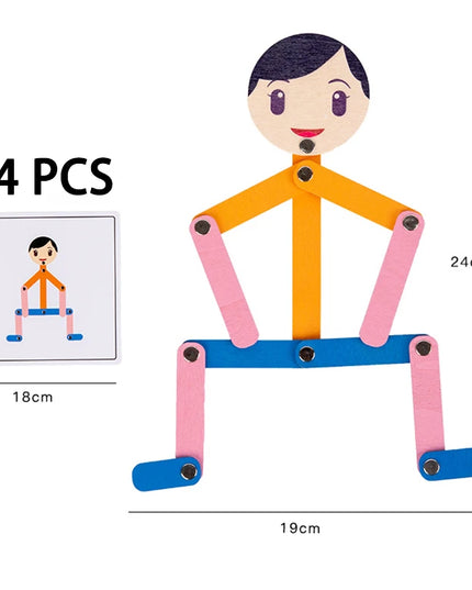 Montessori Material DIY Puzzle Toys Sporty Pose with 24 Double-Side Cards for Children Intelligence Early Educational Toy Gifts