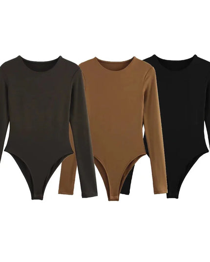 HXAO 2025 Brown Top Bodysuit Women Spring Body Sexy Women Long Sleeve Body Woman Black Spandex Bodysuit Resort Thongs Rave Oufit