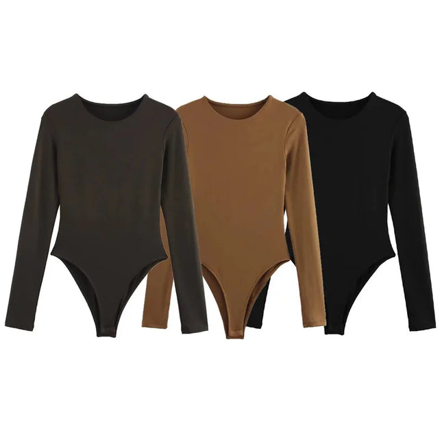 HXAO 2025 Brown Top Bodysuit Women Spring Body Sexy Women Long Sleeve Body Woman Black Spandex Bodysuit Resort Thongs Rave Oufit
