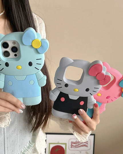 Cute Cartoon Sanrio Hello Kitty Phone Case For iPhone 16 15 14 13 12 11 Pro Max Shockproof 3D Stereoscopic Soft Silicone Cover
