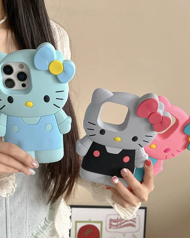 Cute Cartoon Sanrio Hello Kitty Phone Case For iPhone 16 15 14 13 12 11 Pro Max Shockproof 3D Stereoscopic Soft Silicone Cover