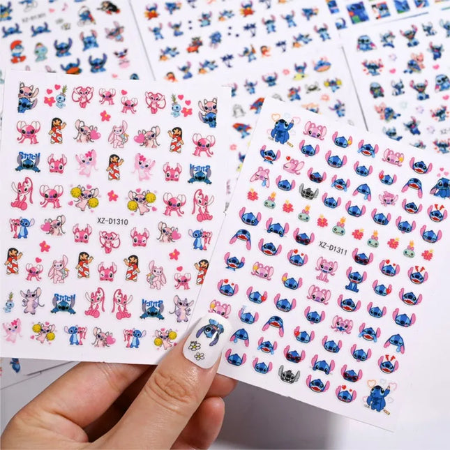 12sheet Cartoon Stitch Angel Nail Stickers Set Multiple Action Kawaii Stitch Nail Art Decals Adhesive Kids Manicure Decorations