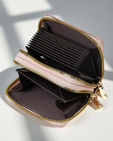 Stitch Design PU Leather Wallet – Double Zipper Short Coin Purse with Card Slots, Cute Cartoon Style, 4 Colors Available