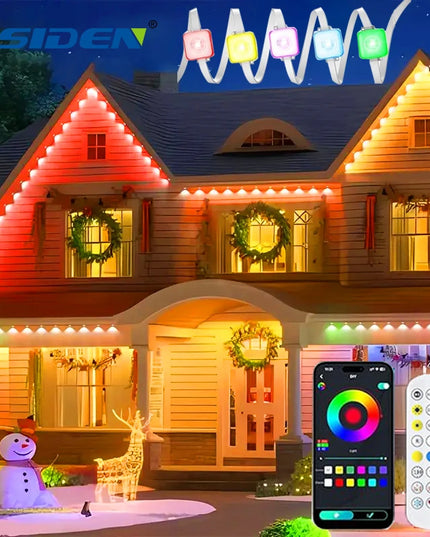 LED Permanent Outdoor Lights IP65 Waterproof RGBIC Eave Lights With Remote for Christmas New Year Roof DIY Holiday String Light