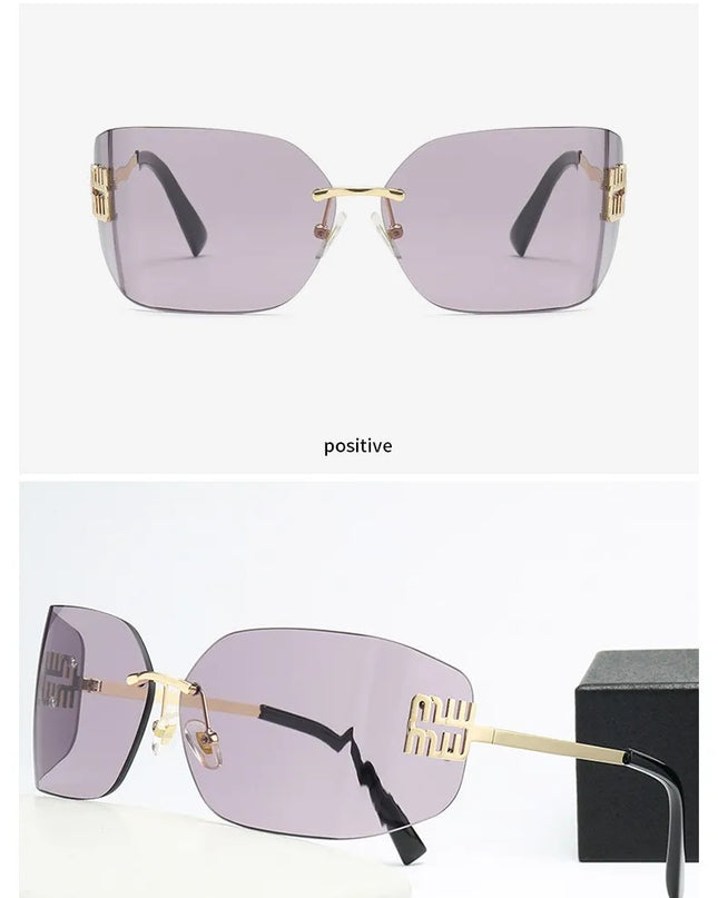 Curved One-Piece Sunglasses, Frameless Square Cut-Edge Design, UV400 Protection, Women's High-End Street Style