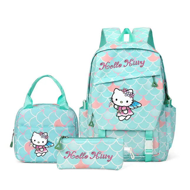 3pcs Hello Kitty Colorful Backpack with Lunch Bag Rucksack Casual School Bags for Boys Girls Women Student Teenagers Sets