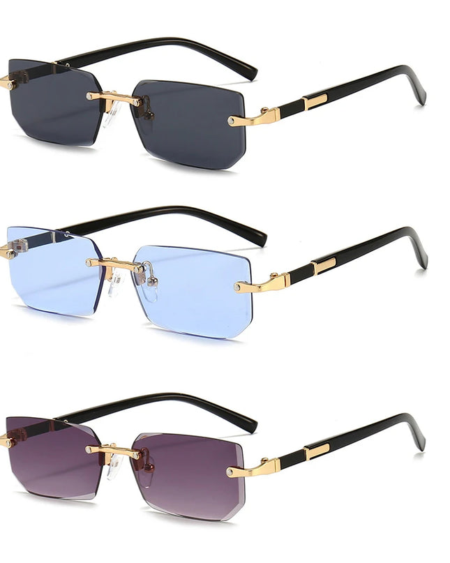 Rimless Sunglasses Rectangle Fashion Popular Women Men Shades Small Square Sun Glasses For Female Male Summer Traveling Oculos