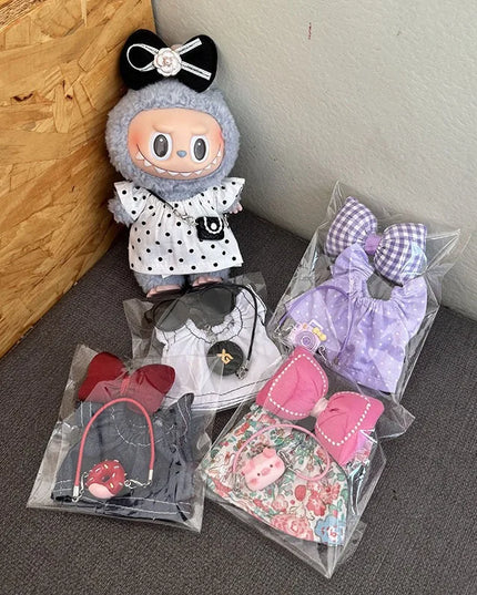 For 17cm Labubu Doll Luxry Brand design Diy Accessories Dress Sweater Overalls T-shirt Hat Set For Labubu Trendy Clothing Gift