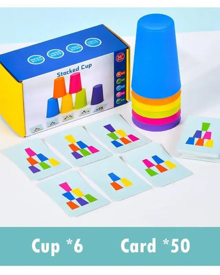 Montessori Toys Stack Cup Game With Card Educational Intellectual Enlightenment Color Cognition Logic Training Kids Children