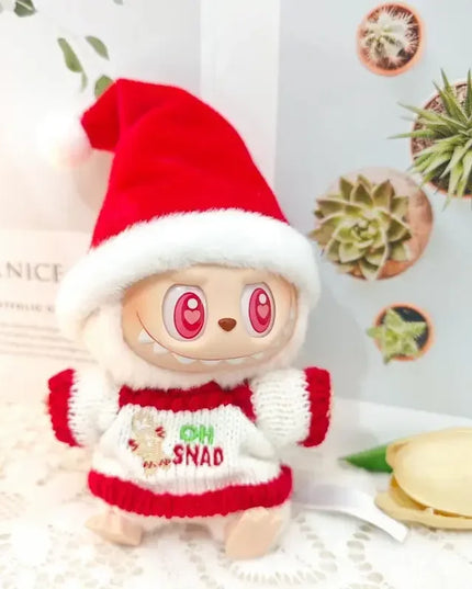 Labubu Doll Clothes Outfit Set For Mini Labubu Idol V1 V2 Christmas Cookie Man Sweater Hat Scarf New Year Party Costume Gift