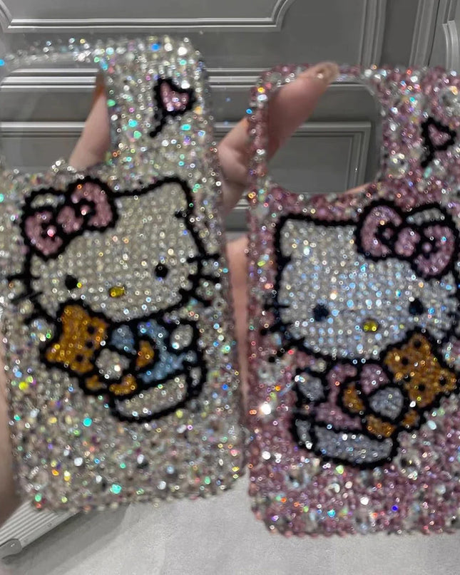 Hello Kitty Rhinestone Bling Crystal Phone Case Chain For iPhone 16 12 13 14 15Pro Max X Xs XR 7 8 Plus SE 2 3 10 Transparent Bu