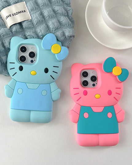 Cute Cartoon Sanrio Hello Kitty Phone Case For iPhone 16 15 14 13 12 11 Pro Max Shockproof 3D Stereoscopic Soft Silicone Cover