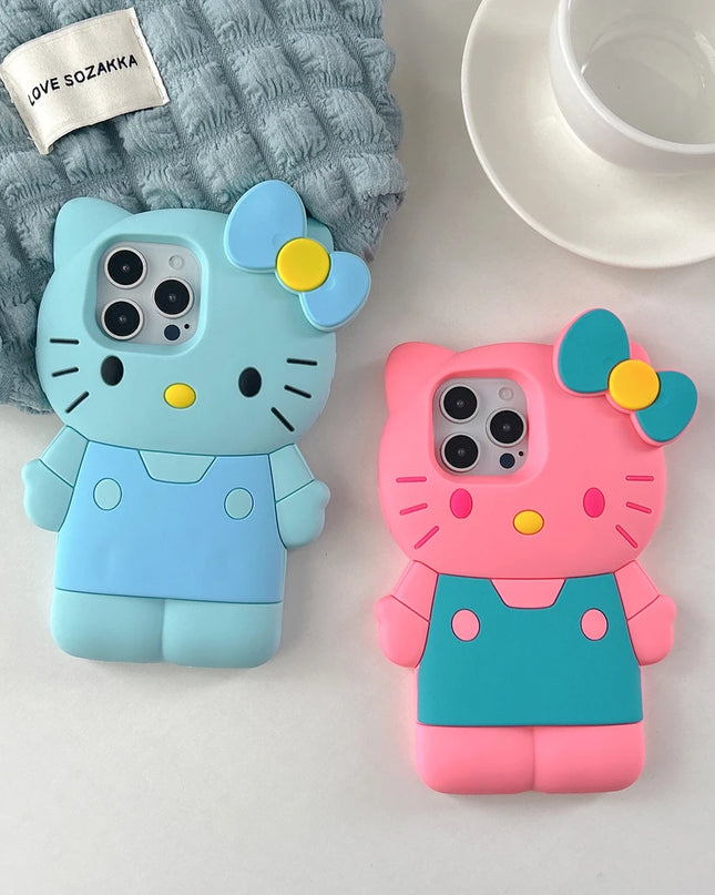 Cute Cartoon Sanrio Hello Kitty Phone Case For iPhone 16 15 14 13 12 11 Pro Max Shockproof 3D Stereoscopic Soft Silicone Cover