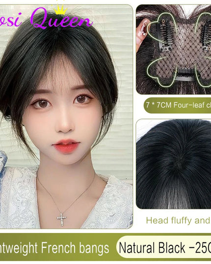 AOSI Synthetic Eight-character Bangs Wig For Women With High Hair Volume And High Skull Covering Gray Hair Replacement Wig