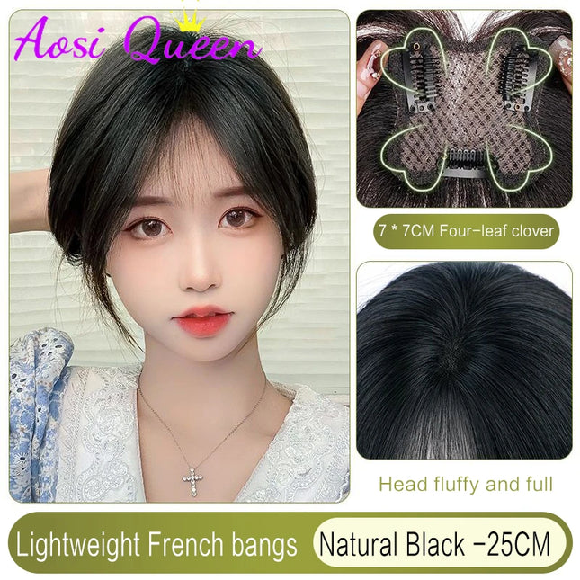 AOSI Synthetic Eight-character Bangs Wig For Women With High Hair Volume And High Skull Covering Gray Hair Replacement Wig
