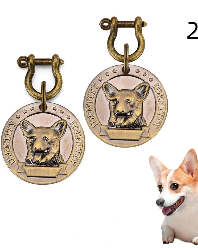 VIP Customizable Engraved Pets ID Tag for Dog Cat Bronze Nameplate Tags Personalized  Address Number Dogs Collar ID Pendant