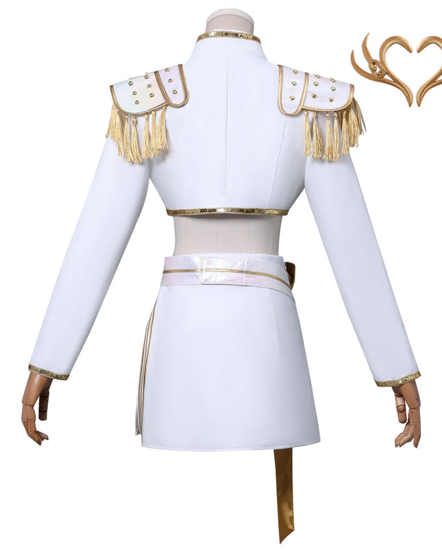 Anime Mira White PU Uniform Cosplay Costume Wig Woman Christmas Halloween Party Clothing